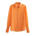 Color-Orange-Spring Summer Two Color Embossed Loose Long Sleeved Shirt Single Breasted Top-Fancey Boutique