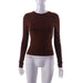 Color-Dark Brown-Women Clothing Spring Solid Color round Neck Long Sleeve Basic Top-Fancey Boutique