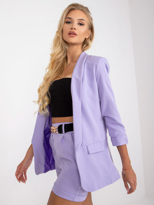 Color-Lavender Purple-Women Clothing Suit Casual Polo Collar Solid Color Suit Shorts Two-Piece Set Belt Not Included-Fancey Boutique