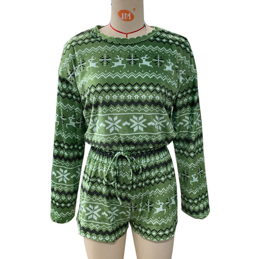 Color-Green-Christmas Sweater Set Silver Fox Velvet Long Sleeve Fleece Shorts Set Autumn Winter-Fancey Boutique