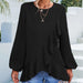 Color-Black-Spring Summer Solid Color Ruffles Lantern Sleeve Irregular Asymmetric Top-Fancey Boutique