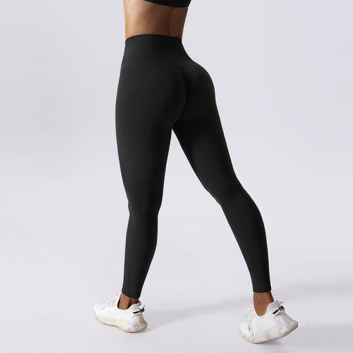 Color-Advanced Black-Drawstring Belly Contracting Nude High Waist Yoga Pants Quick Drying Hip Lifting Fitness Pants Tight Running Sports Pants Women-Fancey Boutique