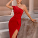 Color-Sexy One Shoulder Fold Split Dress Club Party Gathering Dress-Fancey Boutique