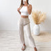 Color-Autumn Casual Set V neck Long Sleeve Waist Tight Pullover High Waist Cropped Pants Two Piece Set-Fancey Boutique