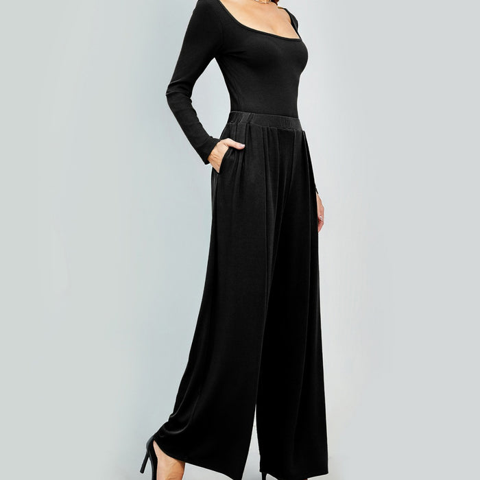 Color-Winter Solid Color Casual Straight Leg Pants Women Drape Wide Leg High Waist Slimming Office-Fancey Boutique