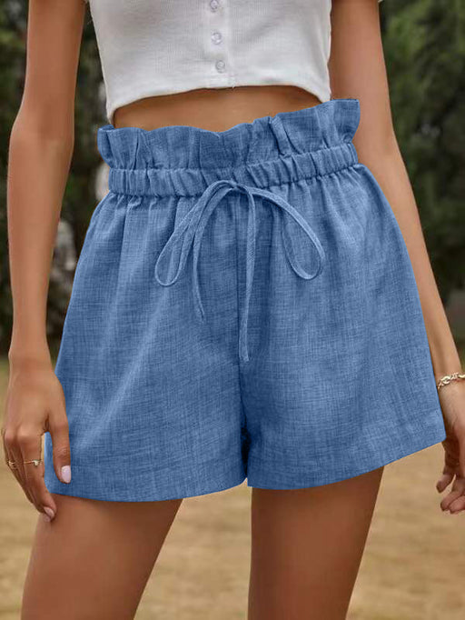 Color-Blue-Casual Comfortable Shorts for Women Summer High Waist Lace-up Loose Wide Leg Pants Women-Fancey Boutique