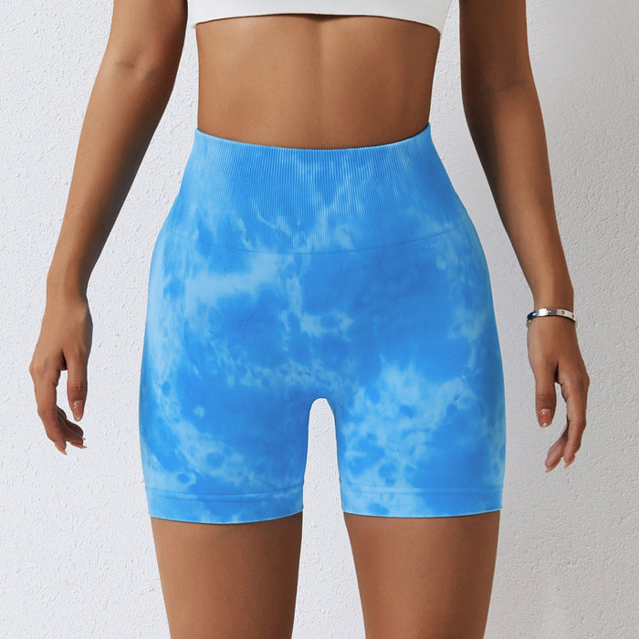 Color-Blue-Spring Splash Dyeing Seamless Yoga Shorts Women Sports Fitness Shorts High Waist Hip Lift Skinny Yoga Pants-Fancey Boutique