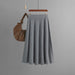 Color-Gray-Mid Length Autumn Winter Draping Effect A line Khaki Knitted Skirt Women Winter Sweater-Fancey Boutique