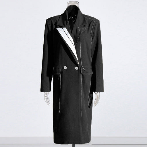 Color-Office Long Trench Coat Fall Lapels Long Sleeve Stitching Large Pocket Double Breasted Coat-Fancey Boutique