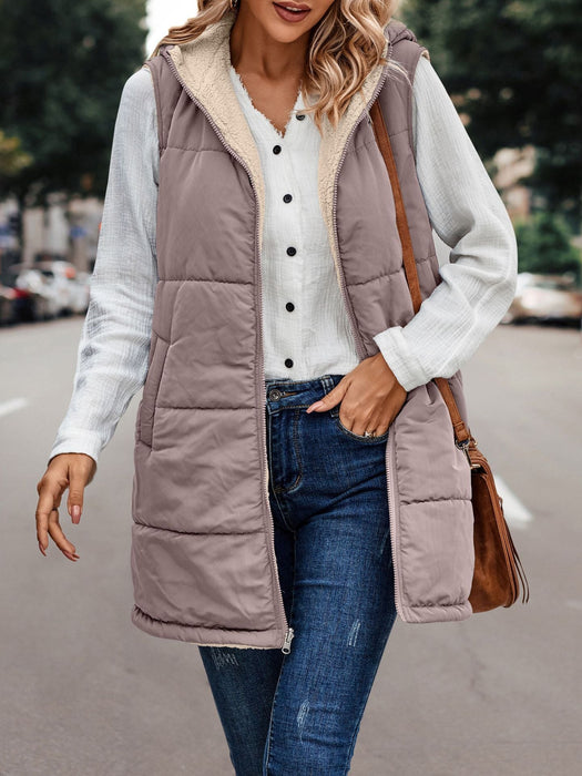 Color-Simple Stitching Plush Double Sided Women Vest Hooded-Fancey Boutique