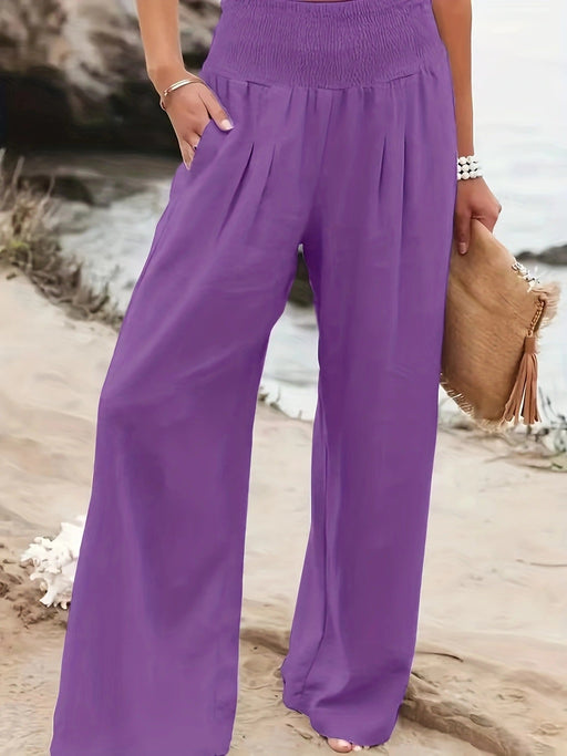 Color-Purple-Spring Summer Women Casual Trousers Casual Cotton Distressed Mid Waist Trousers Outer Wear-Fancey Boutique