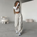 Color-High Waist Drawstring Straight Simple Overalls Summer Street Solid Color All Matching Casual Trousers-Fancey Boutique