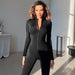 Color-Black-Knitted Round Neck Long Sleeve Zipper Jumpsuit Winter Stitching Sports Slim Fitting Casual Jumpsuit-Fancey Boutique