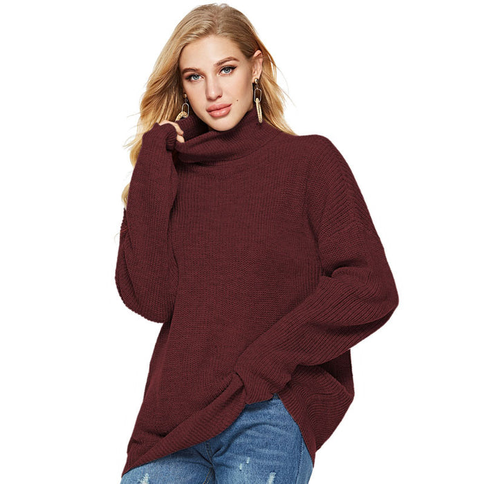 Color-Autumn Winter Casual Striped Turtleneck Knitted Pullover Sweater Women Loose Knitted Bottoming Shirt-Fancey Boutique