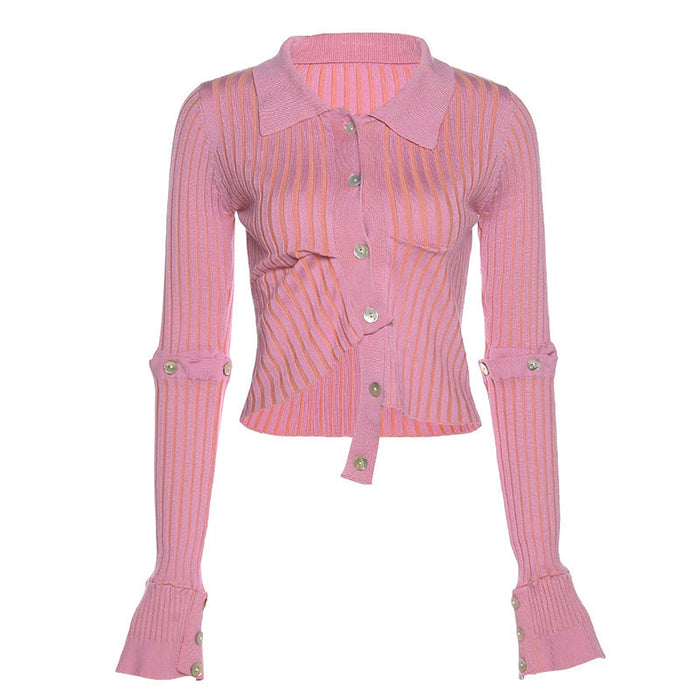 Color-Multi-Slim Fit Cropped Irregular Asymmetric Hem Design Detachable Sweater-Fancey Boutique