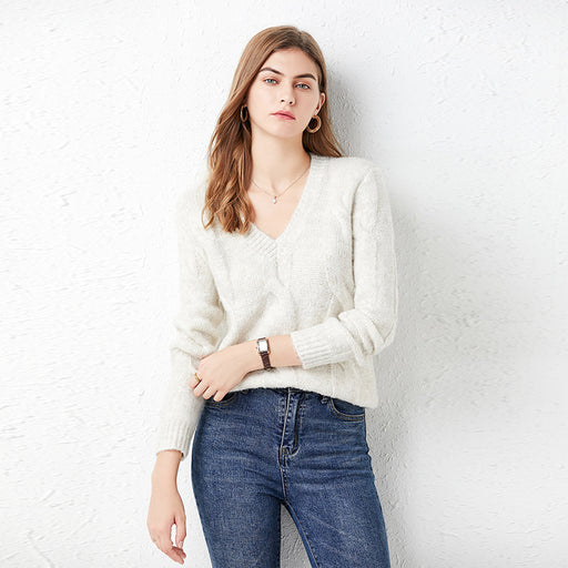 Color-Solid Color Thick Sweater Women Bottoming Shirt Autumn Winter Loose Outer Wear Idle Twist Knitted Pullover Top-Fancey Boutique