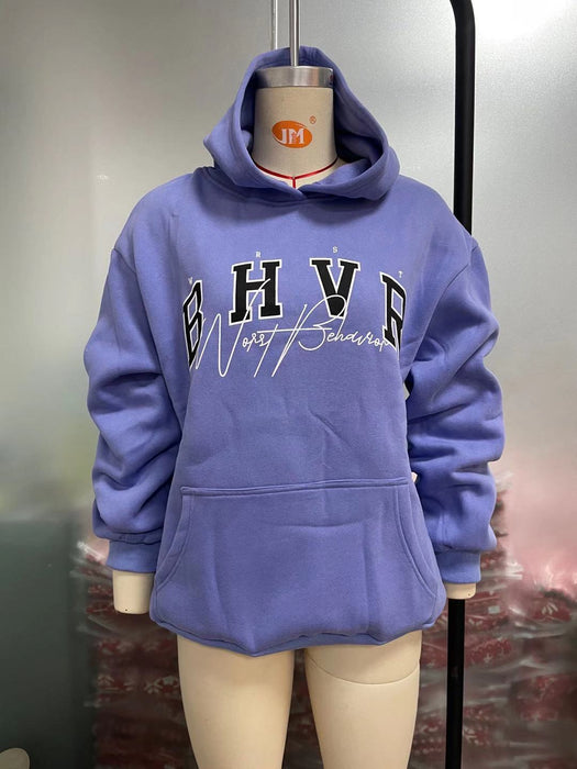 Color-Blue-Women Clothing Hoodie Game Letter Graphic Printing plus Velvet Warm Long Sleeve Autumn Winter-Fancey Boutique