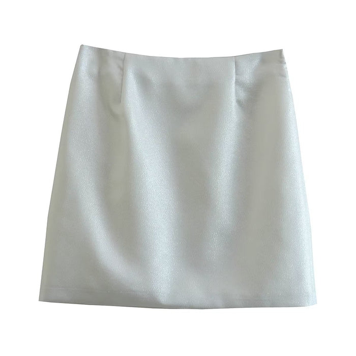 Color-Short Skirt-Autumn Winter Glossy Short Blazer Glossy Mini Skirt Mid Length Skirt Set-Fancey Boutique