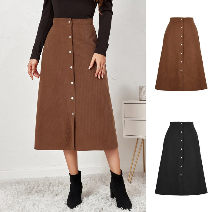 Color-Women Clothing Boutique Corduroy Skirt Single Breasted High Waist Autumn Winter Maxi Women Skirt-Fancey Boutique