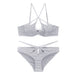 Color-Gray Suit-French Sexy Underwear Glossy Cutout Eyelash Lace Thin Soft Steel Ring Criss Cross Strap Push up Bra Set-Fancey Boutique