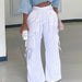 Color-Women Streetwear Eyelet Ribbon Straight Cargo Pants High Waist Elastic Loose Casual Woven Trouser-Fancey Boutique