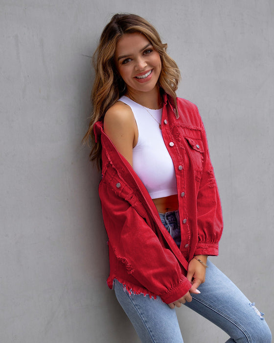 Color-Red-Arrival Multicolor MidLength Ripped Loose Denim Jacket Women Jacket Women-Fancey Boutique