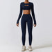 Color-Bra Waistcoat Trousers Badge Blue-Autumn Winter Skinny Yoga Clothes Nude Feel Quick Drying Sports Suit Thin Fitness Clothes Three Piece Set-Fancey Boutique