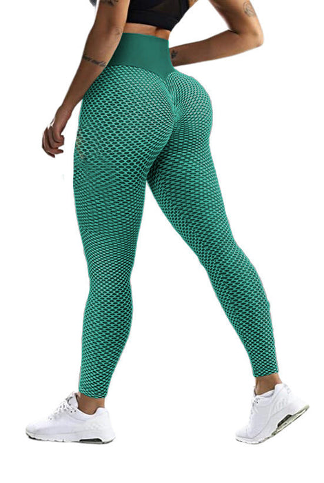 Color-Trousers Dark Green-Honeycomb Jacquard Yoga Pants Women High Top Sports Leggings Hip Raise Fitness Pants Women-Fancey Boutique