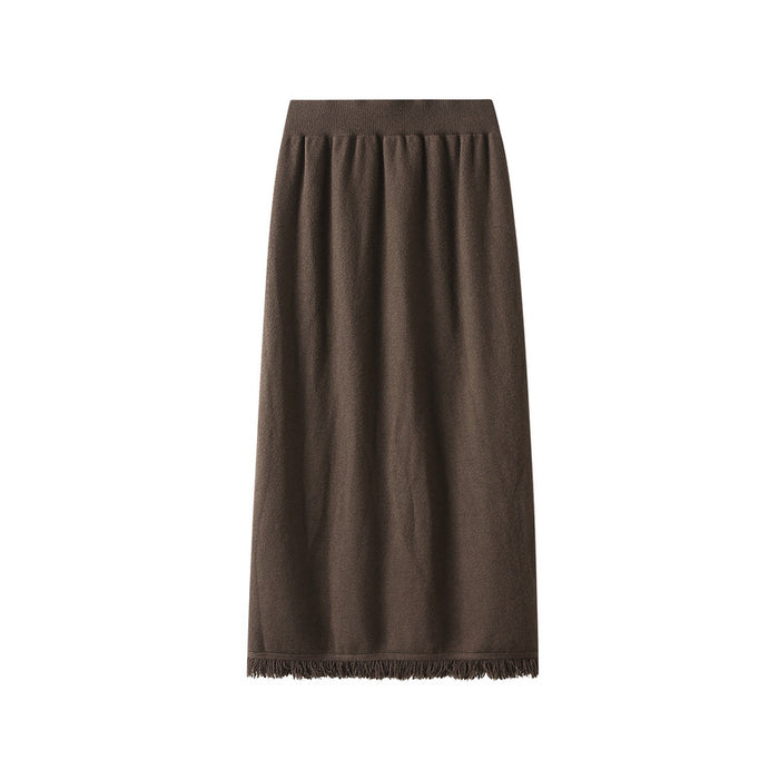 Color-Tassel Knitted Dress Split Skirt Autumn Winter High Waist Slimming A Line Skirt-Fancey Boutique