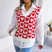 Color-Red-Autumn Winter College Heart Knitted Vest Sweater Vest Women Clothing-Fancey Boutique