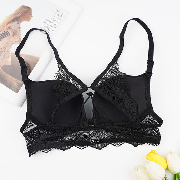 Color-Sexy Front Button Underwear Lace Bow Push up Breathable Sweat Absorbent Anti Exposure Adjustable Bra with Steel Ring-Fancey Boutique