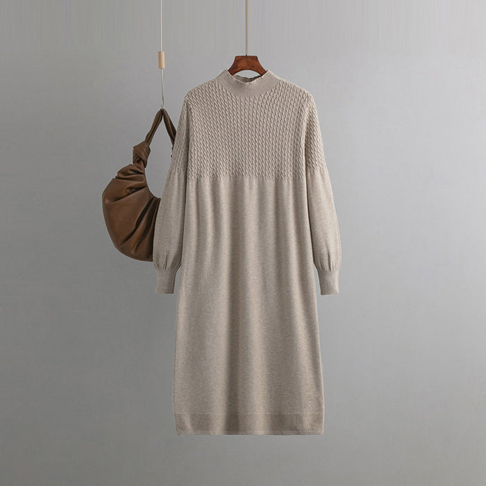 Color-Loose Mid Length Bottoming Knitted Dress Women Autumn Winter V neck Long Sleeve Woolen-Fancey Boutique