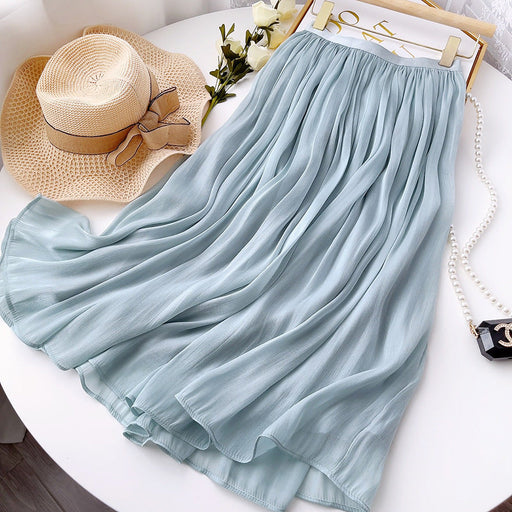 Color-Blue-Mercerized Skirt Women Slim Fit Slimming Mid Length A line Skirt Embellished Elegant Summer Organza Skirt-Fancey Boutique