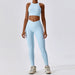 Color-'-2 Bra Trousers Sky Blue-Thread Abdominal Shaping High Waist Beauty Back Yoga Suit Quick Drying Push up Hip Raise Skinny Workout Exercise Outfit-Fancey Boutique