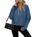 Color-Navy Blue-Ladies Half Zip Pullover Hooded Sweatshirt Fleece Short Chic Sweatshirt-Fancey Boutique