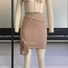 Color-Brown-Tassel Leather Skirt Skirt Suede Skirt Stitching Irregular Asymmetric High Waist Sexy Hip Skirt Short Skirt-Fancey Boutique