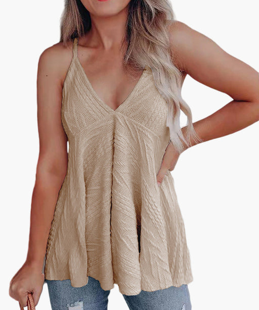 Color-Khaki-Summer Women Clothing V-neck Casual Sling Wool Vest Top T-shirt-Fancey Boutique