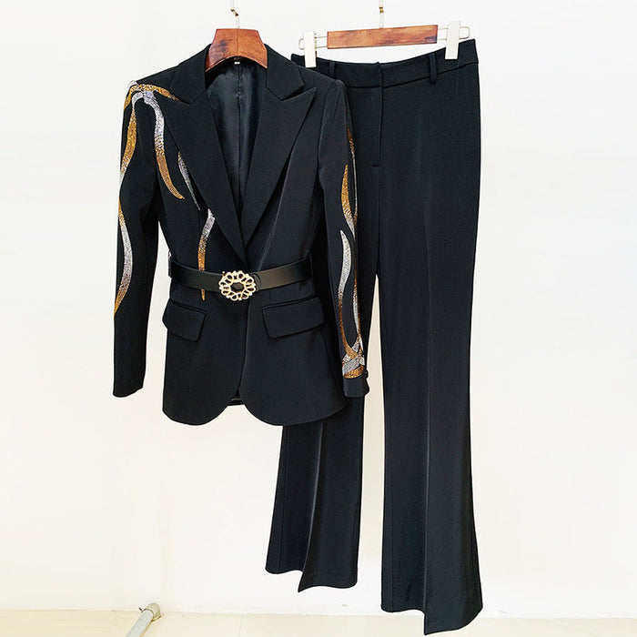 Color-Goods Star Socialite Colorful Crystals Rhinestone Series Belt Suit Bell Bottom Pants Suit Two Pieces-Fancey Boutique