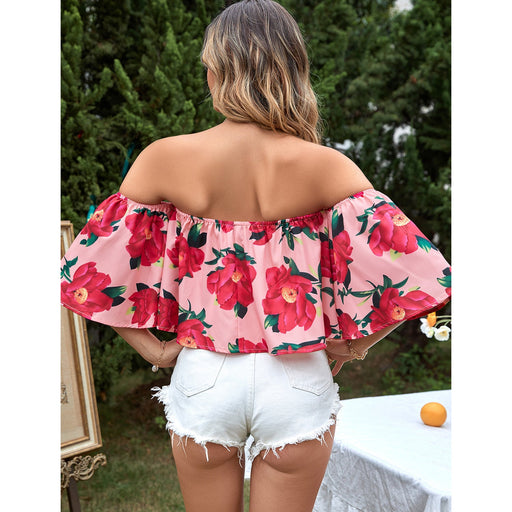Color-Women Clothing Casual Vacation All Match off Shoulder Floral Shirt-Fancey Boutique