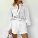 Color-Casual Cotton Linen Long Sleeve Set Women Summer Design Black White Contrast Color Shirt Shorts Two Piece Set-Fancey Boutique