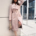 Color-Pink-Autumn Winter Long Sleeve Button V neck Lace up Woolen Coat Women Clothing-Fancey Boutique