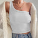 Color-Short Slim-Fit Ribbed Top Summer Women Clothing Trendy One-Shoulder Sleeveless Camisole-Fancey Boutique