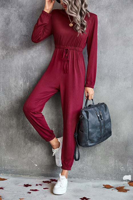 Color-Burgundy-Autumn Winter Women Clothing Classic Casual Long Sleeve Solid Color Jumpsuit-Fancey Boutique