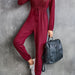 Color-Burgundy-Autumn Winter Women Clothing Classic Casual Long Sleeve Solid Color Jumpsuit-Fancey Boutique