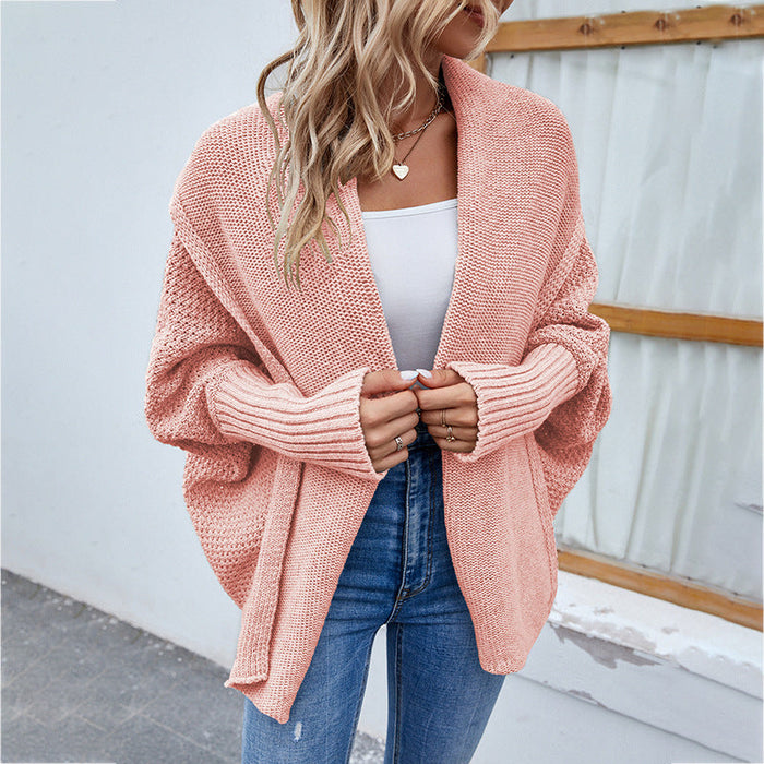 Color-Pink-Autumn Winter Women Knitted Sweater Solid Color Batwing Sleeve Sweater Cardigan Coat Women-Fancey Boutique