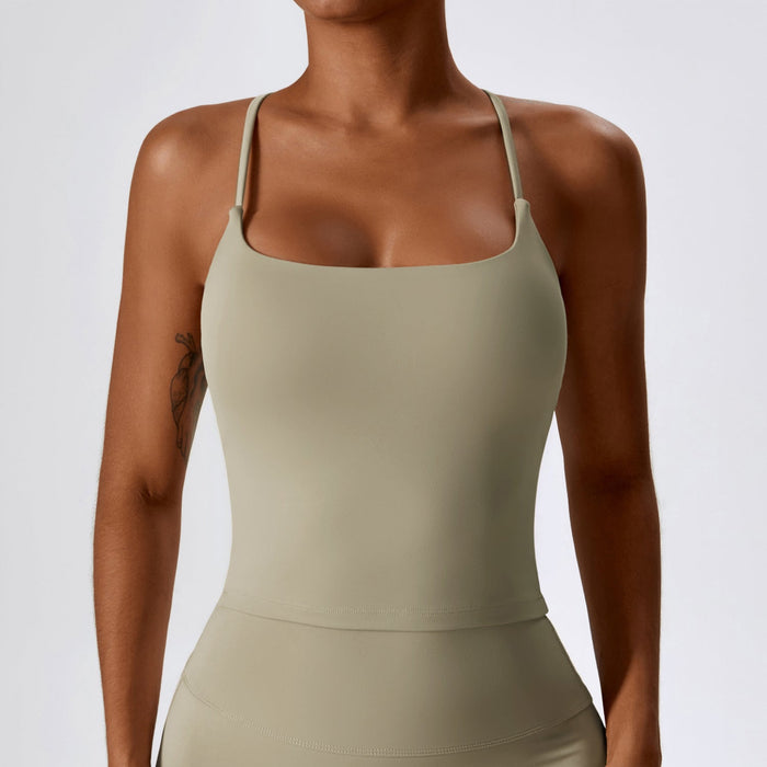 Color-Camel Brown-Nude Feel Beauty Back Yoga Vest Women Inner Wear Blouse Outdoor Sports Bra Running Workout Vest Women-Fancey Boutique