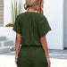 Color-Spring Summer Solid Color Pleated Lace up Button Jumpsuit Casual Short-Fancey Boutique