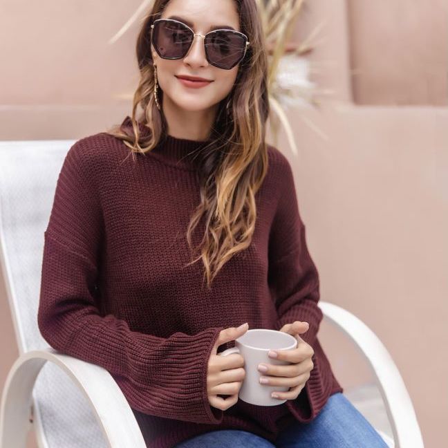 Color-Autumn Winter Popular Irregular Asymmetric Cut Strapless round Neck Casual Sweater Sweater-Fancey Boutique