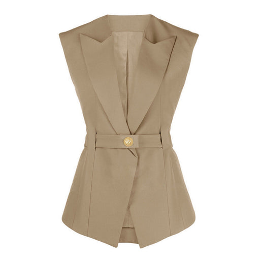 Color-Khaki-Summer High End Belt Sleeveless Slim Fit Office Women Business Vest for Women-Fancey Boutique