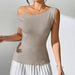 Color-All Matching Solid Color Sleeveless Knitted Vest Sexy Slim Knitted T shirt Design off Shoulder Top-Fancey Boutique